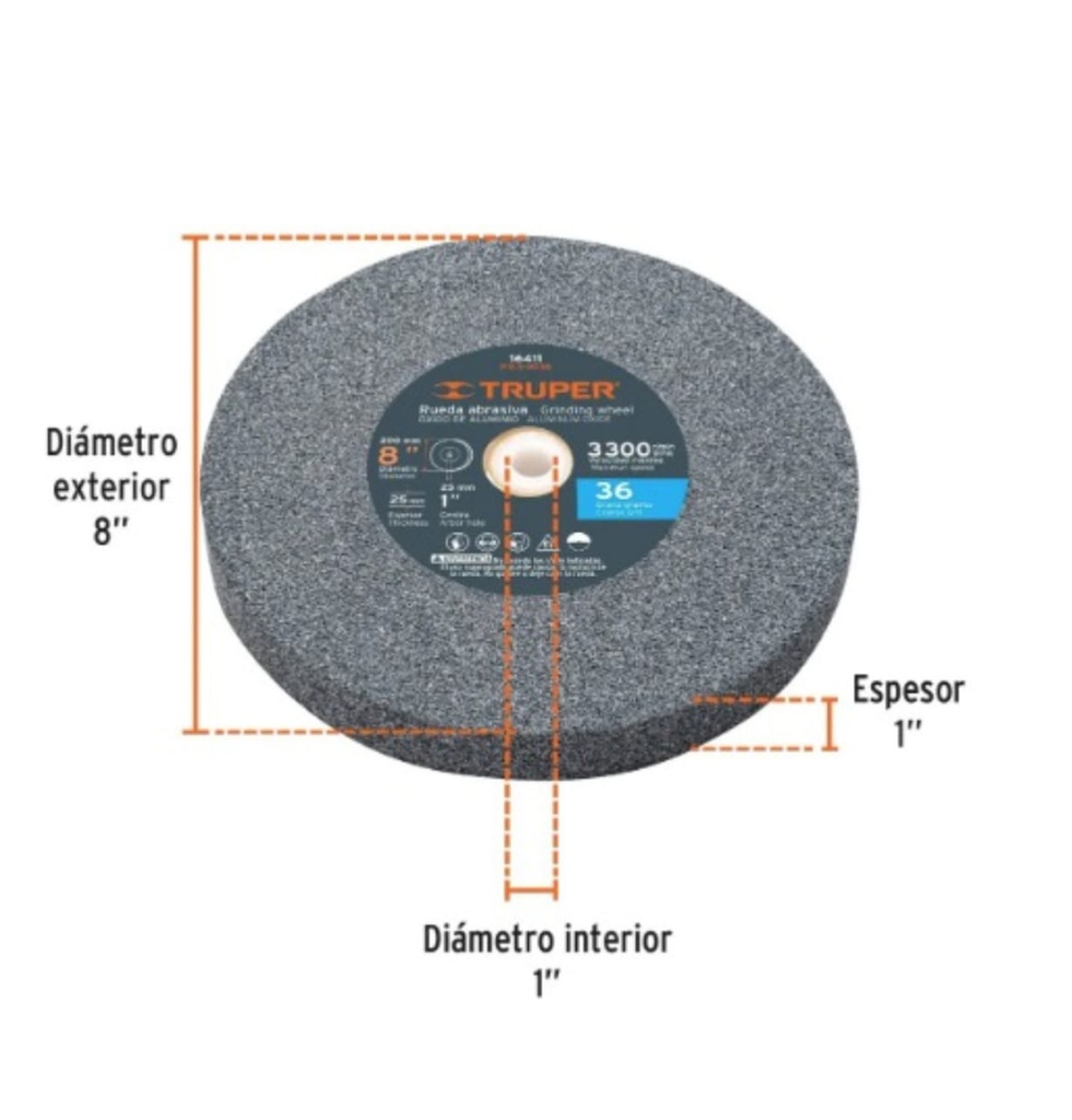 RUEDA RECTA 8"*1" G36 (GRIS) TRUPER