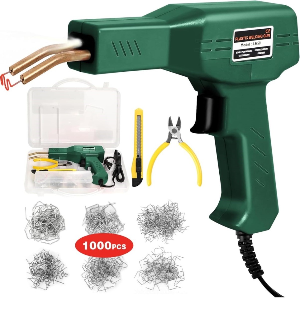 PISTOLA SOLDAR PLASTICOS + GRAPAS 1000PZS
